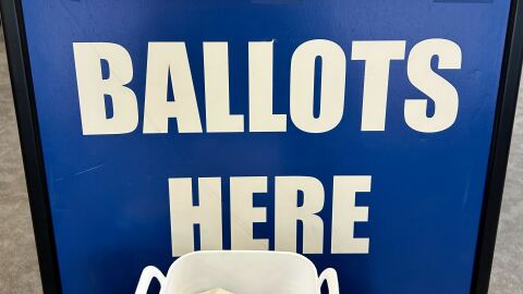 A ballot drop box at the Missoula election center.