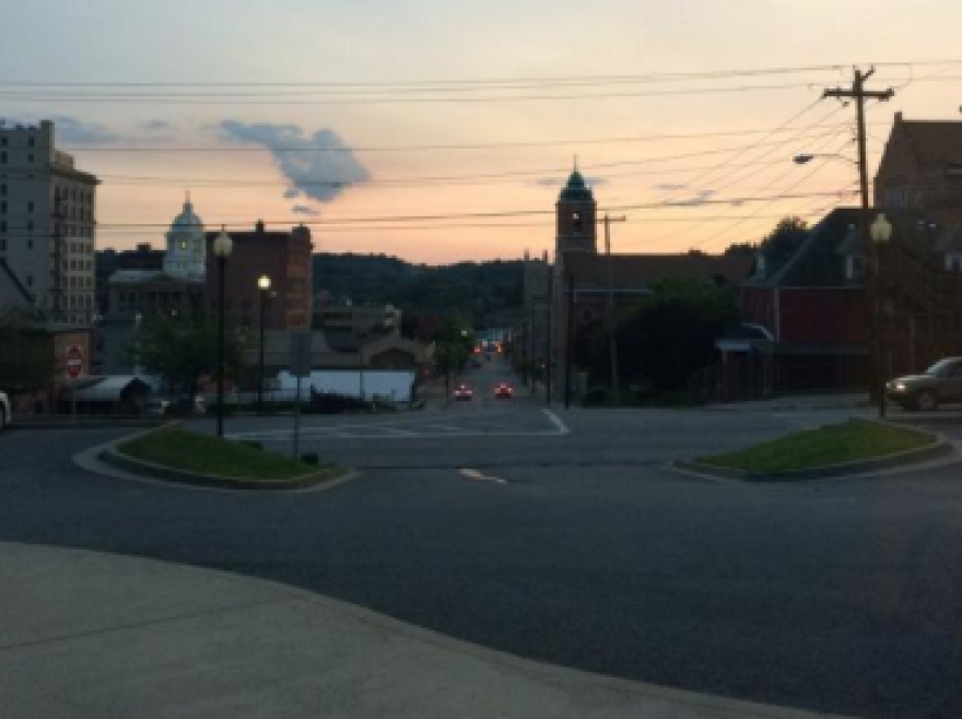 Sunset view of Downtown Fairmont from City Public Safety building