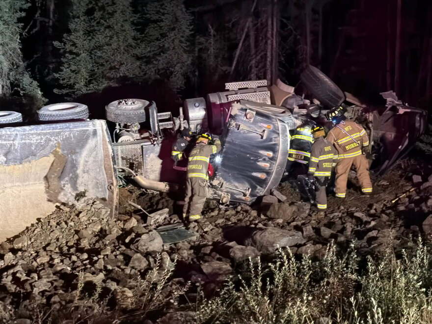 A Black Gold Transport ore-hauling truck wrecked Friday night after it hit a bison on the Alaska Highway about 20 miles southeast of Delta Junction.