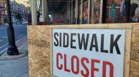 The sidewalk on the corner of the MGM Springfield property on Main and State streets remains closed.