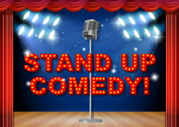 Stand up comedy banner with vintage microphone illustration