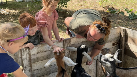 Children pet goats at Doubting Thomas Farms' harvest festival, north of Moorhead, Minn.