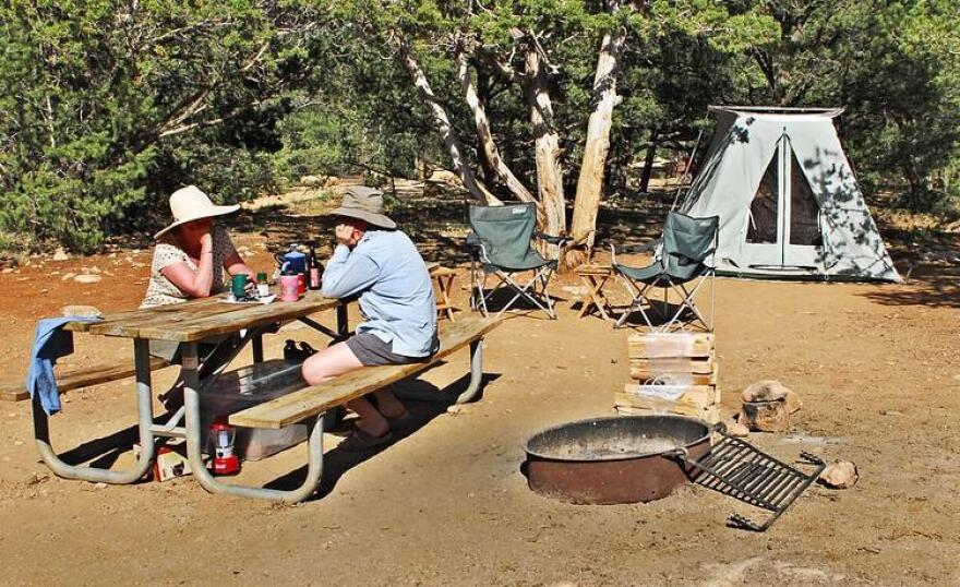 Visitors to Grand Canyon National Park are allowed to have fires in designated campfire rings, as shown here at Mather Campground on the South Rim.