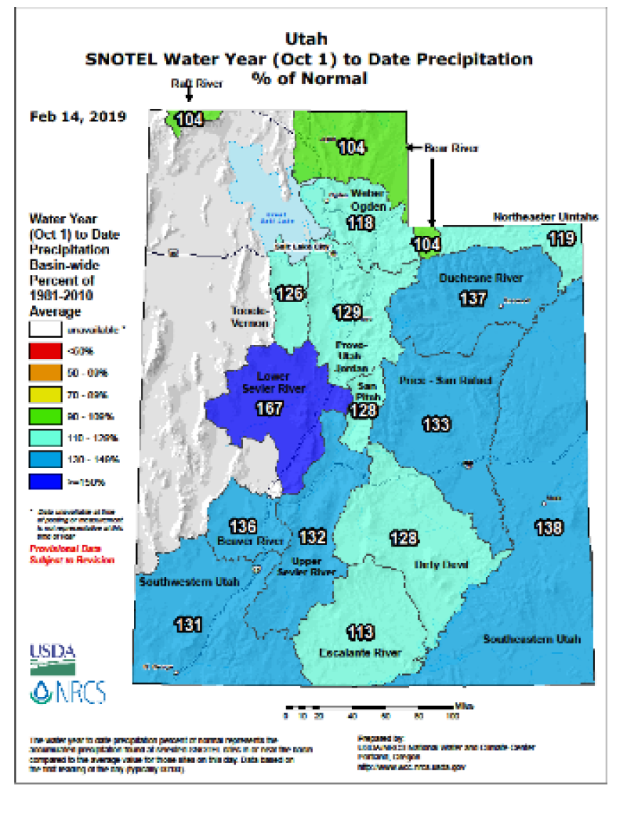 Basin-by-basin precipitation average map of Utah