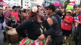 People dance to bomba and plena-traditional protest music. Photo: Danielle Prieur