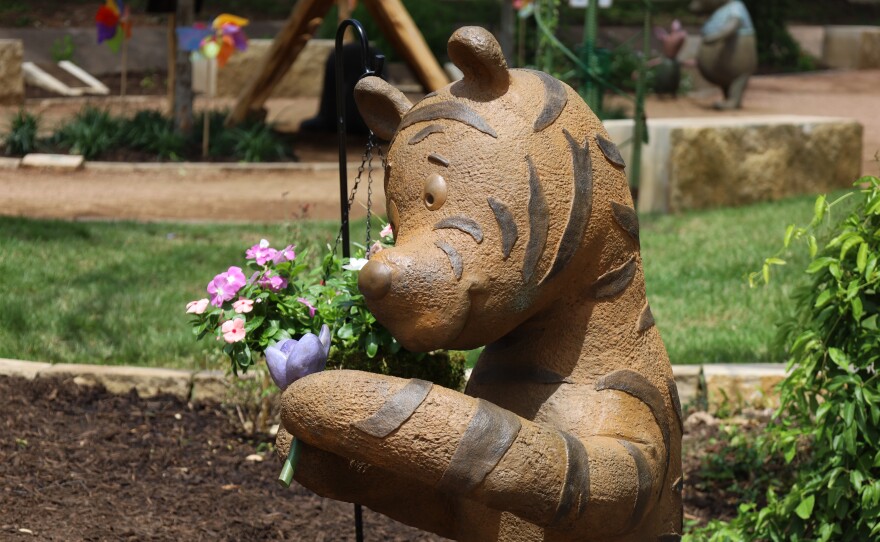 Tigger Statue at the new Hundred Acre Wood addition to the Clearfork Bank Storybook Garden. Photo by Allison Diaz.