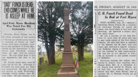 Gravestone of Charles Henry Funck in Old Fort Myers Cemetery. Funck, a Civil War drummer boy who eventually settled in early Fort Myers, died in 1933. His prominence reflects in obituaries in not just the local News-Press, but also as far away, then, as The Tribune in Tampa.