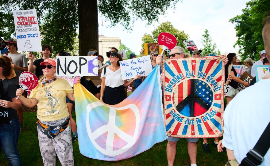 Demonstrators gathered in parks and plazas across the U.S. to protest against President Donald Trump. The "No Kings" rallies were organized in nearly 2,000 locations nationwide, including in Raleigh along Capitol Boulevard and downtown.