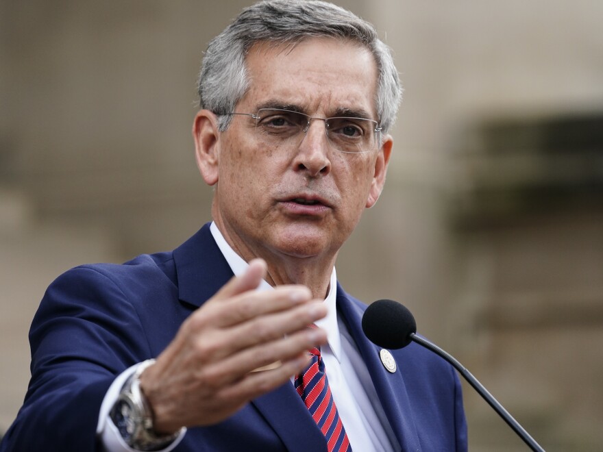 Georgia Secretary of State Brad Raffensperger speaks during a news conference Wednesday in Atlanta. [Brynn Anderson / AP]