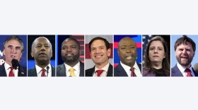 This combination photo shows the shortlist of vice presidential contenders former President Donald Trump has selected as he prepares to announce his pick in the days before, or perhaps at, next month's Republican National Convention. Pictured from left are North Dakota Gov. Doug Burgum, Ben Carson, former U.S. Secretary of Housing and Urban Development, Rep. Byron Donalds, R-Fla., Sen. Marco Rubio, R-Fla., Sen. Tim Scott, R-S.C., Rep. Elise Stefanik, R-N.Y., and Sen. J.D. Vance, R-Ohio. (AP Photo)