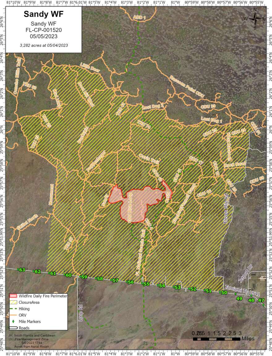 Residents within areas affected by a wildfire in the Big Cypress National Preserve have been notified of possible evacuation plans as the area under flame grew to nearly 3,300 acres.