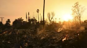 The sun sets over damage from the Eaton Fire, Thursday, Jan. 9, 2025, in Altadena, California. (Nic Coury/AP)