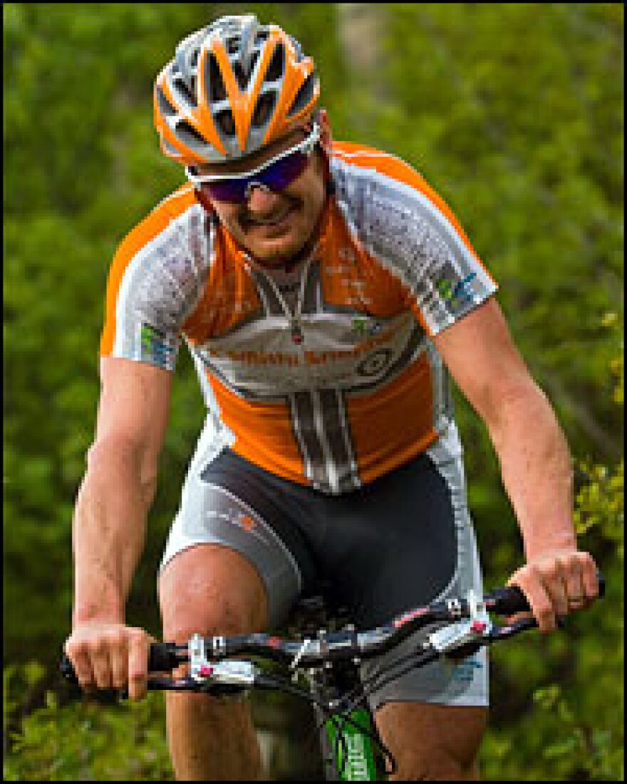 Tour de France winner Floyd Landis descends on the pro mountain bike course at the Teva Mountain Games in Vail, Colo.