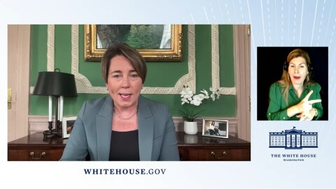 Massachusetts Gov. Maura Healey speaks at the Biden-Harris administration's “Making Care Work” event on April 17, 2024.