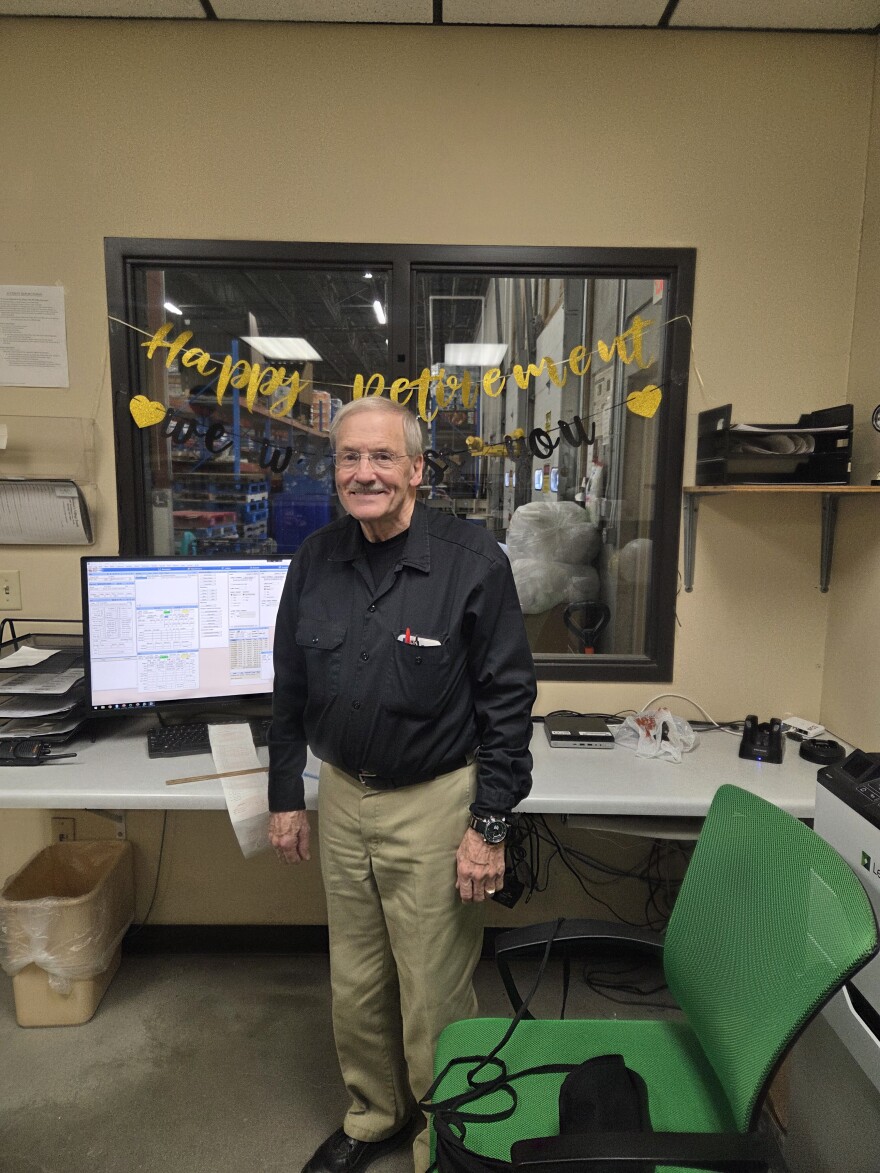 Max Hites takes a quick break from the last of his duties as the store receiving manager for Lueken's Village Foods South on May 1, 2026.