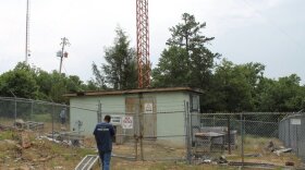 The KUAR transmitter building on Shinall Mountain west of Little Rock, which authorities say was intentionally set on fire Saturday.