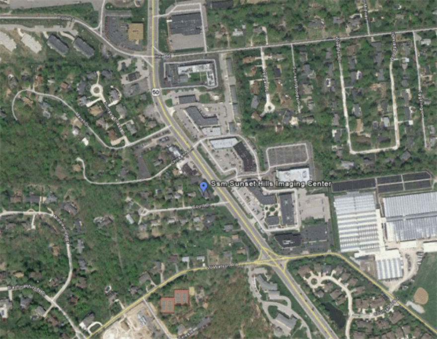 The location of the SSM Imaging building at which a dangerous situation involving an MRI machine's possible explosion was discovered. (St. Louis Public Radio via Google Earth)