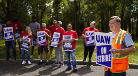 United Auto Workers members and supporters picket outside a General Motors facility in Langhorne, Pa., Friday, Sept. 22, 2023. The United Auto Workers expanded its strike against major automakers Friday, walking out of 38 General Motors and Stellantis parts distribution centers in 20 states.