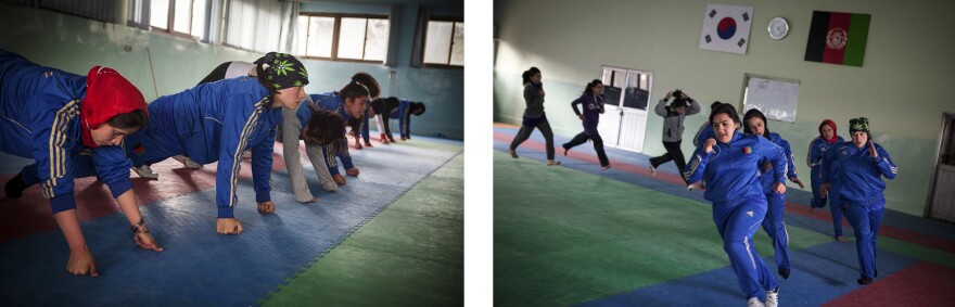 Building up the girls' strength and stamina is a top priority. They are supposed to train for 90 minutes three or more times a week in this Spartan gym.