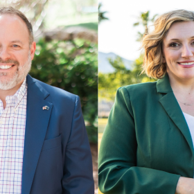 Zach Conine (left) and Nicole Cannizzaro are the two Democratic candidates for Nevada Attorney General in the 2026 June Primary.