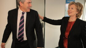 British Prime Minister Gordon Brown meets with U.S. Secretary of State Hillary Clinton in Copenhagen, on the 11th day of the U.N. Climate Change Conference.
