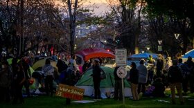 People set up a protest encampment in support of Palestine at the University of Utah in Salt Lake City on Monday, April 29, 2024. (Photo by Spenser Heaps for Utah News Dispatch)