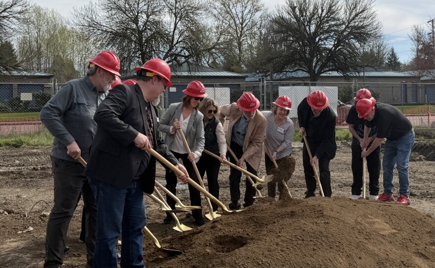 Corvallis Housing First and other community members participate in the groundbreaking of Third Street Commons, March 19, 2026.