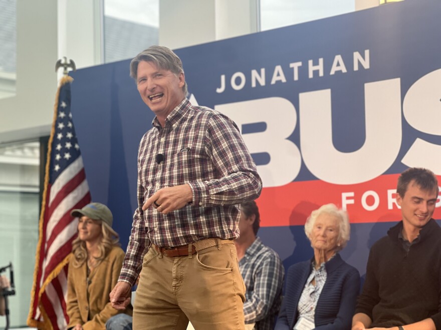 Jonathan Bush addresses a crowd of supporters at the launch of his campaign for Governor of Maine.