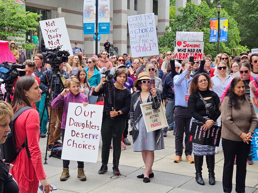 Hundreds of abortion rights supporters held a rally in Raleigh on Wednesday, May 3, 2023, against new abortion restrictions proposed by state Republicans.