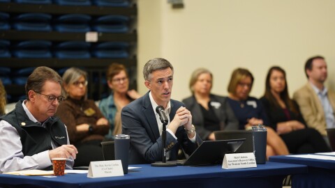 Matt Calabria, the director of Grown NC, at a November meeting in Spruce Pine.