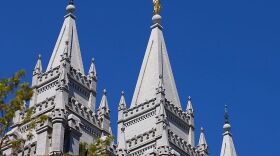 The spires of the historic Salt Lake Temple in downtown Salt Lake City.