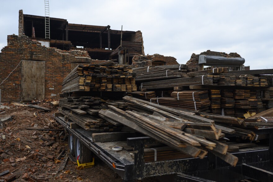 Lumber collected from a building in the Vandeventer neighborhood on Nov. 21, 2019.