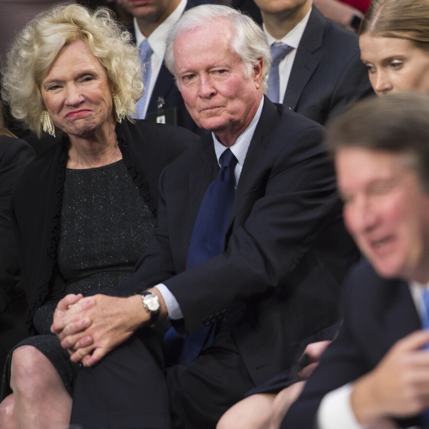 Judge Brett Kavanaugh parents, Martha Kavanaugh and Everett Edward Kavanaugh, look on as he testifies during the second day of his Supreme Court confirmation hearings Wednesday.