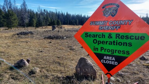 A Search and Rescue sign posted during a mission in 2019.