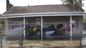 A house is surrounded by flood water in Lumberton, N.C., on Monday.