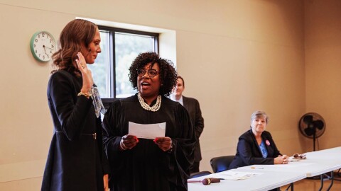 State Rep. Jessica Dixon Heitman, D-Plainfield, is sworn in after being appointed to complete the term of ex-Rep. Harry Benton and replace him on the November ballot.