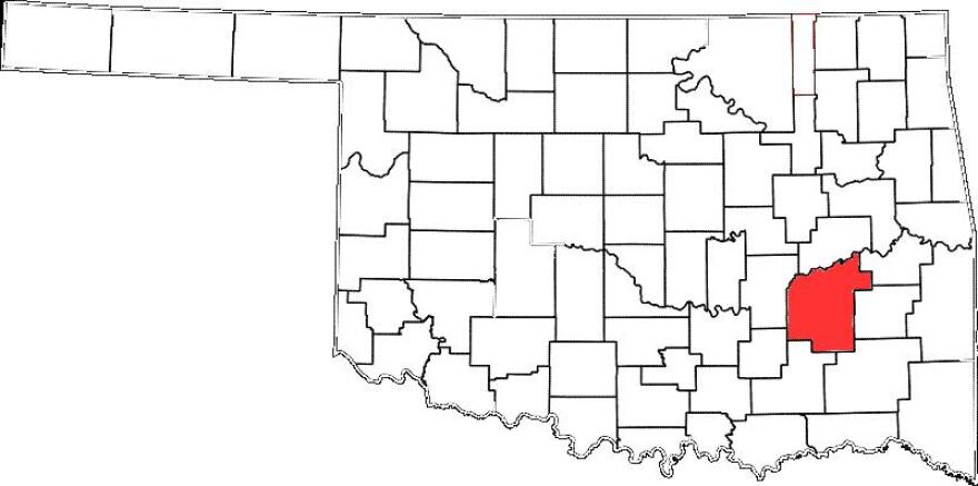 Pittsburg County is colored red.