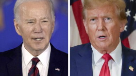 In this combination photo, President Joe Biden speaks in Milwaukee, March 13, 2024, left, and former President Donald Trump speaks in New York, Jan. 11, 2024. Voters in Wisconsin, New York, Connecticut and Rhode Island will weigh in Tuesday, April 2, on their parties' presidential nominees, a largely symbolic vote now that both Biden and Trump have locked up the Democratic and Republican nominations. (AP Photo)