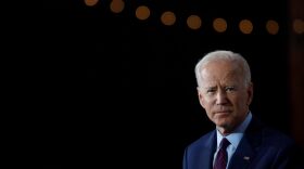 Democratic presidential candidate and former U.S. Vice President Joe Biden delivers remarks about White Nationalism during a campaign press conference in Burlington, Iowa.