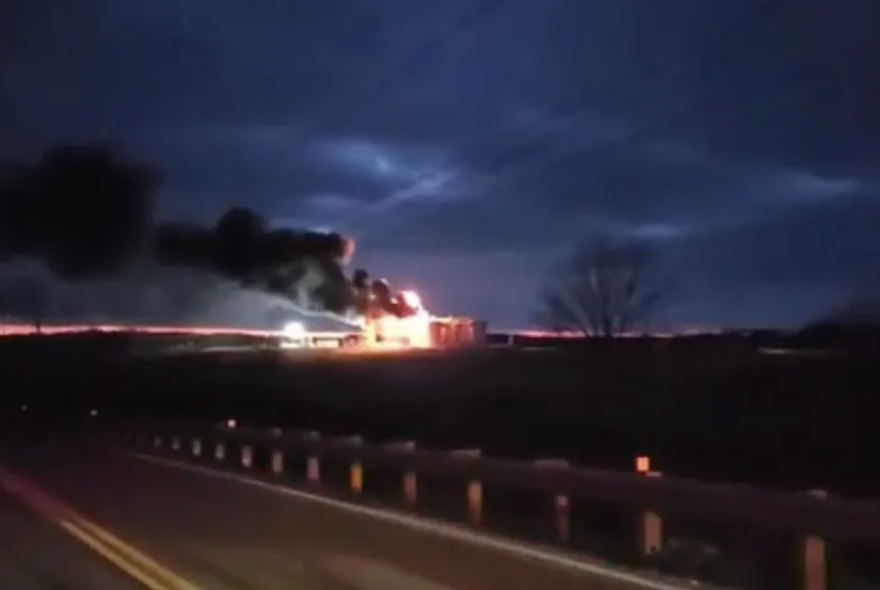 The fire at a Gulfport Energy well pad in Antrim, Ohio, on January 2, 2025.