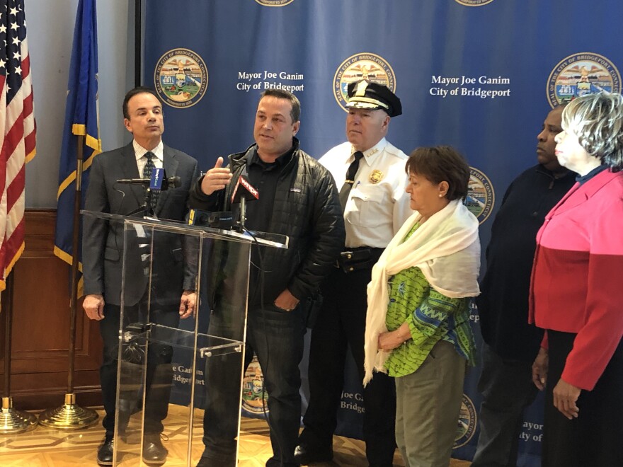 Bridgeport Mayor Joe Ganim, Lt. Paul Grech, Police Chief Armando Perez and other city officials