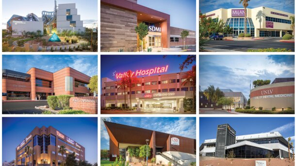 Collage image of the medical facilities in the Las Vegas medical district.
