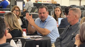 Yuma Mayor Doug Nicholls, center, speaks during a city council retreat at the San Luis Community Center on Tuesday, April 7, 2026.