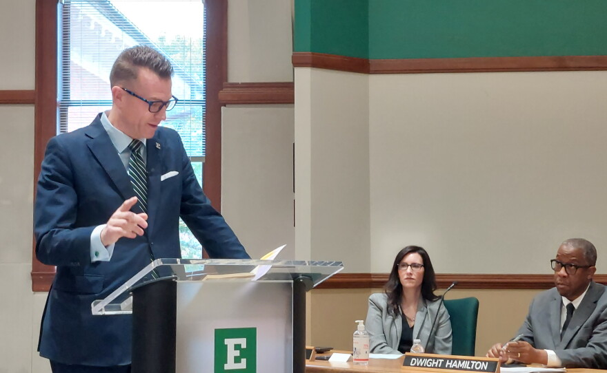 EMU President Dr. Brendan Kelly delivers his report to the EMU Board of Regents at its October 15, 2026 meeting.