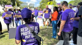Members of the 199SEIU United Healthcare Workers East, the state’s largest union of healthcare workers, rallied on May 11, 2023.