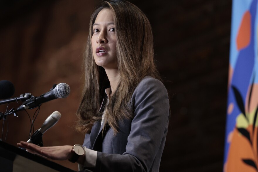 State Rep. Bee Nguyen, D-Ga., gives remarks at "The Asian Justice Rally — Break the Silence" event on March 16 in Atlanta.