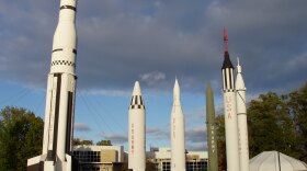 Rockets in an outdoor museum in Huntsville, Alabama.