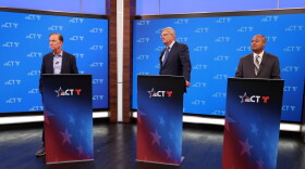 From left: Democrat Governor Ned Lamont, Republican Bob Stefanowski (R) and Rob Hotaling of the Independent Party met for a live streamed debate September 27, 2022.