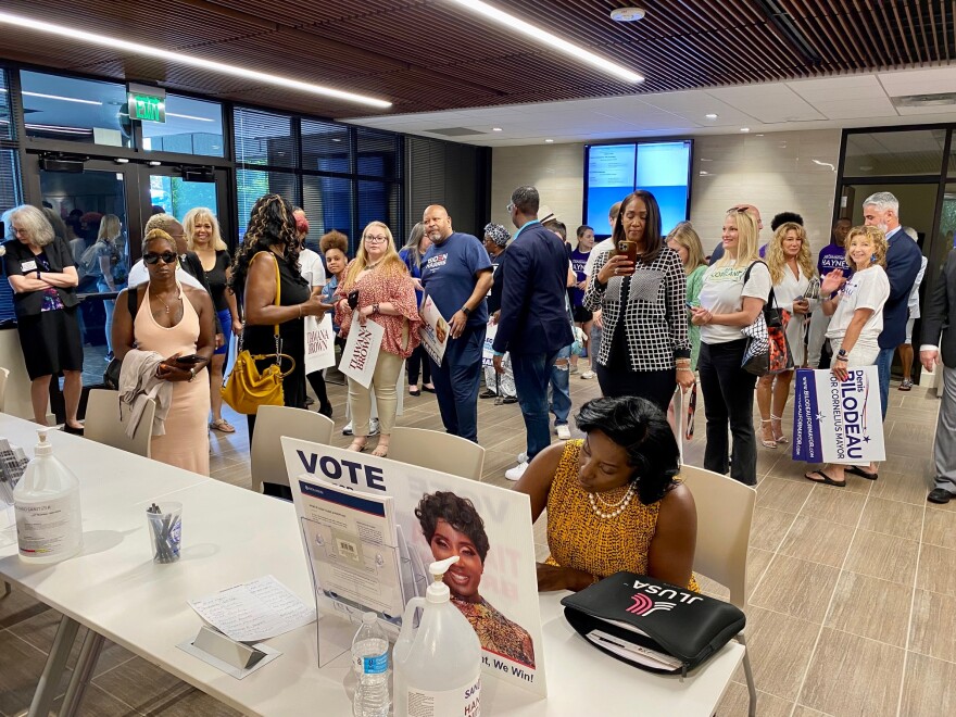 Candidates for CMS board and municipal races lined up with their supporters on the first day of filing for the 2023 election.