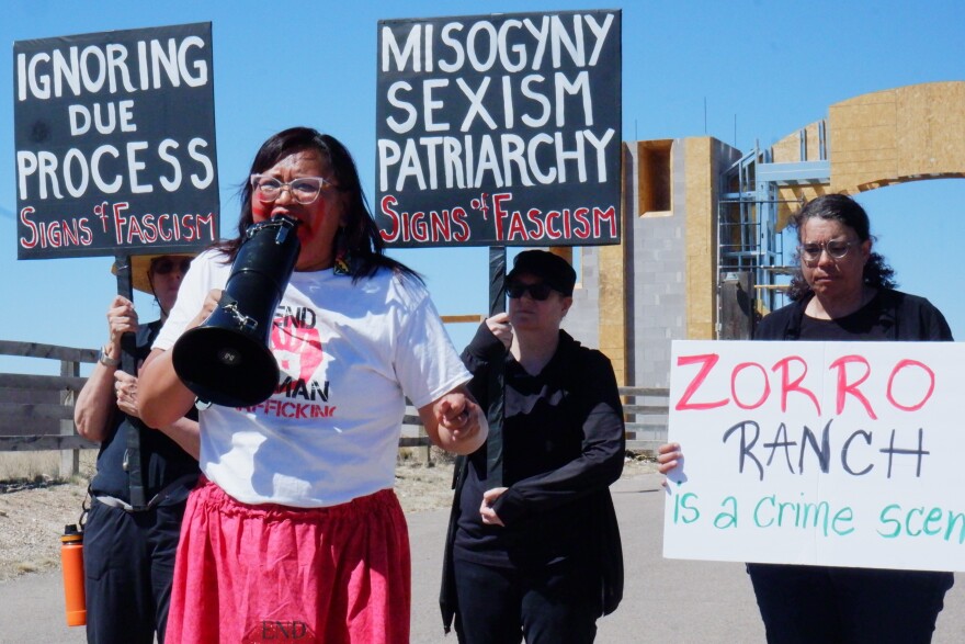 Kimberly Wahpepah (Navajo Nation), a survivor of human trafficking, led a prayer and spoke to protesters at the rally